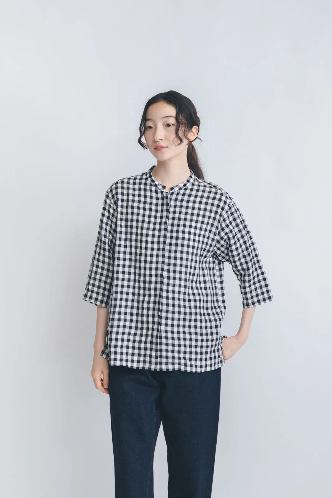 【SALE】 HAND ROOM WOMENS ショートクルタシャツ ギンガム