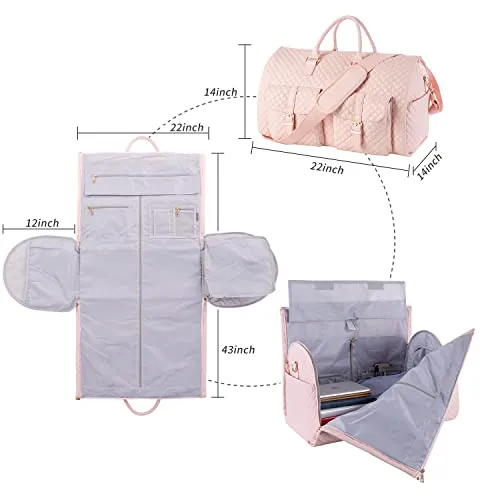 Seyfocnia Carry on Waterproof Garment Bag for Travel Duffle Bag with Shoe Pouch Pink