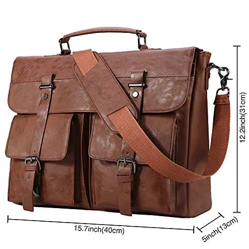 Seyfocnia Leather Messenger Bag for Men,15.6 Inch Vintage Laptop Bag Briefcase Satchel