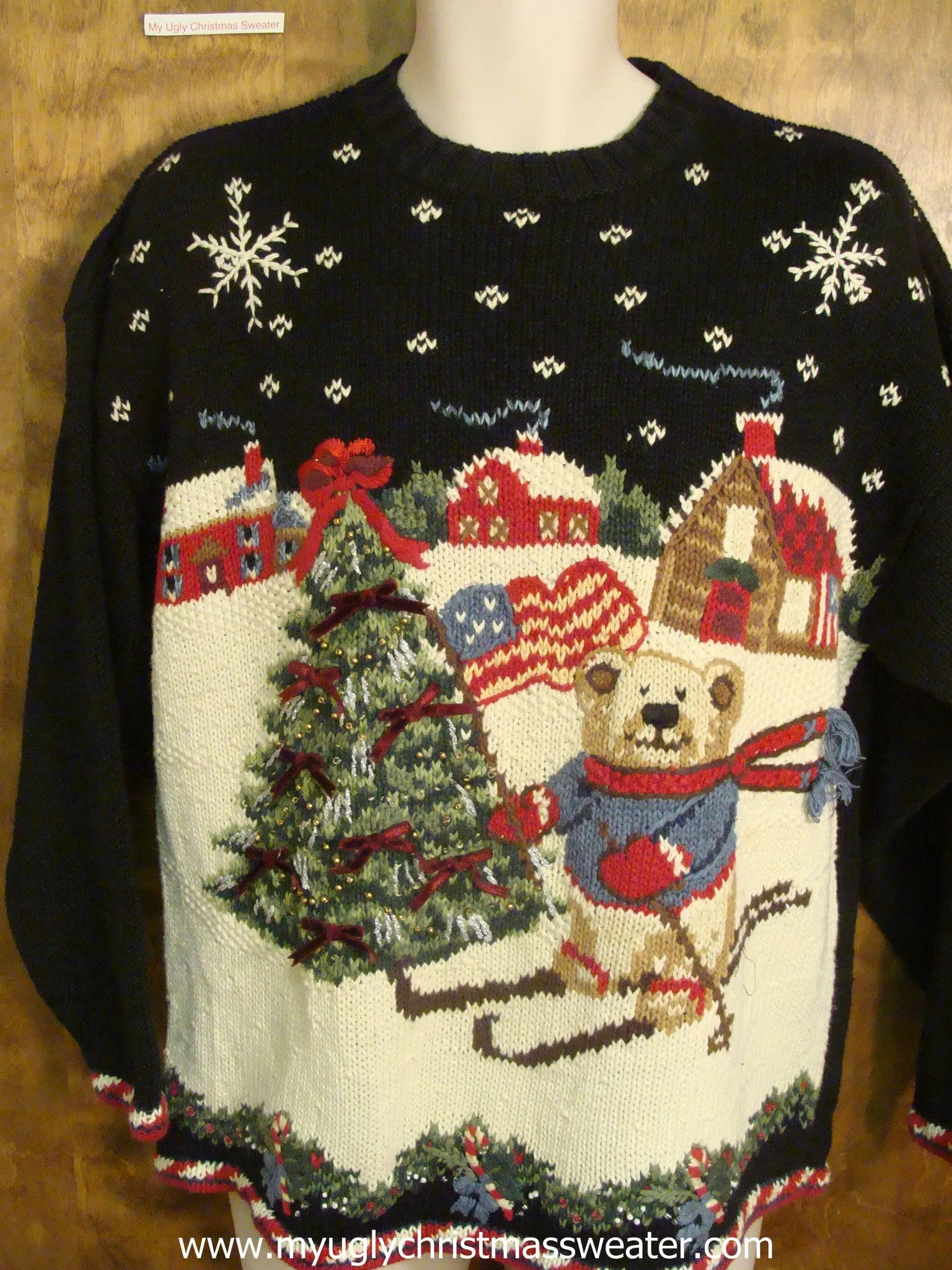 Skiing Teddy Bear Ugly Christmas Sweater