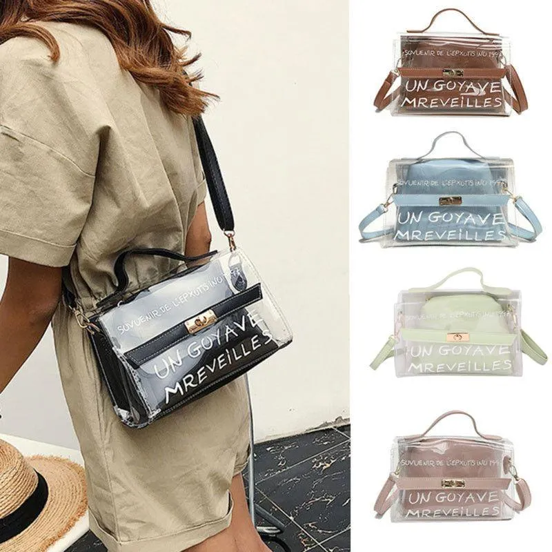 THINKTHENDO Fashion Women's PVC Clear Transparent Shoulder Bag Tote Girls Multifunction Crossbody Bags Summer Handbag New 2018