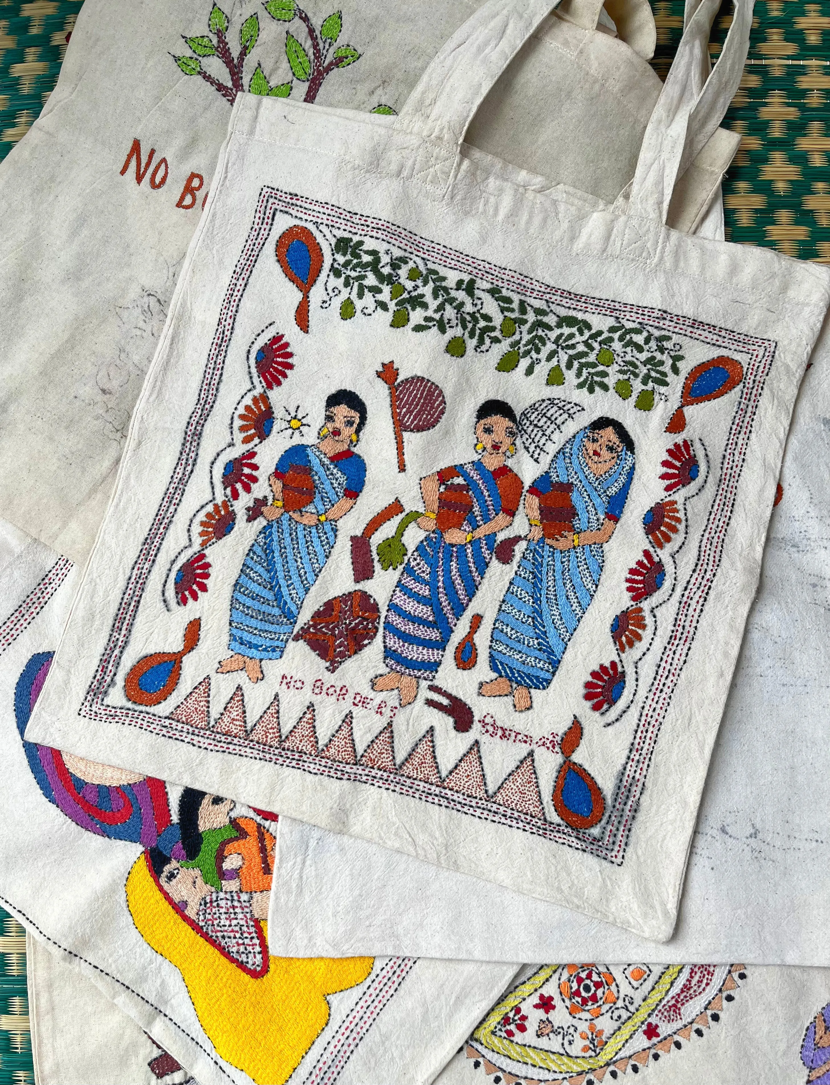 Three Naris Kantha Tote Bag