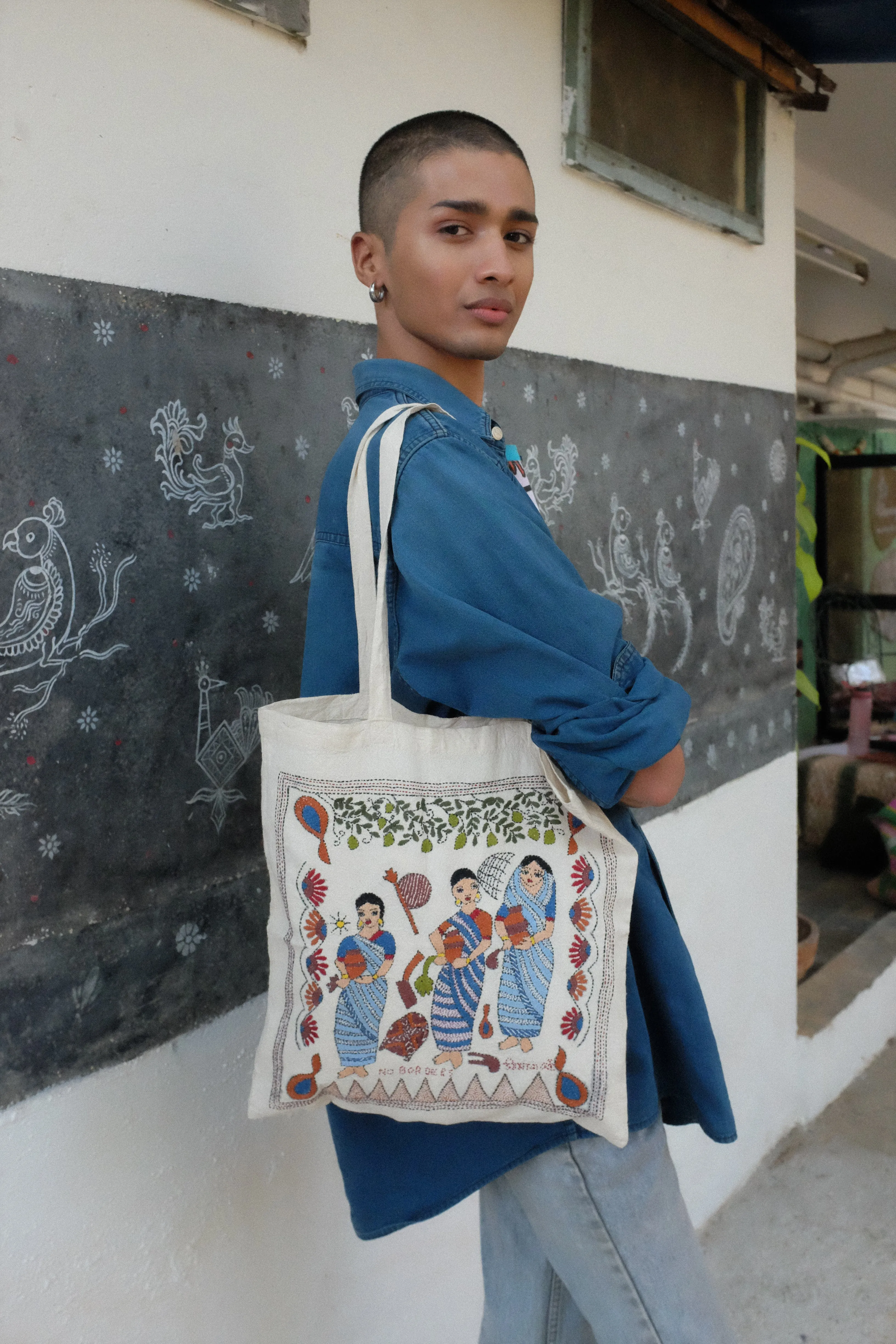 Three Naris Kantha Tote Bag