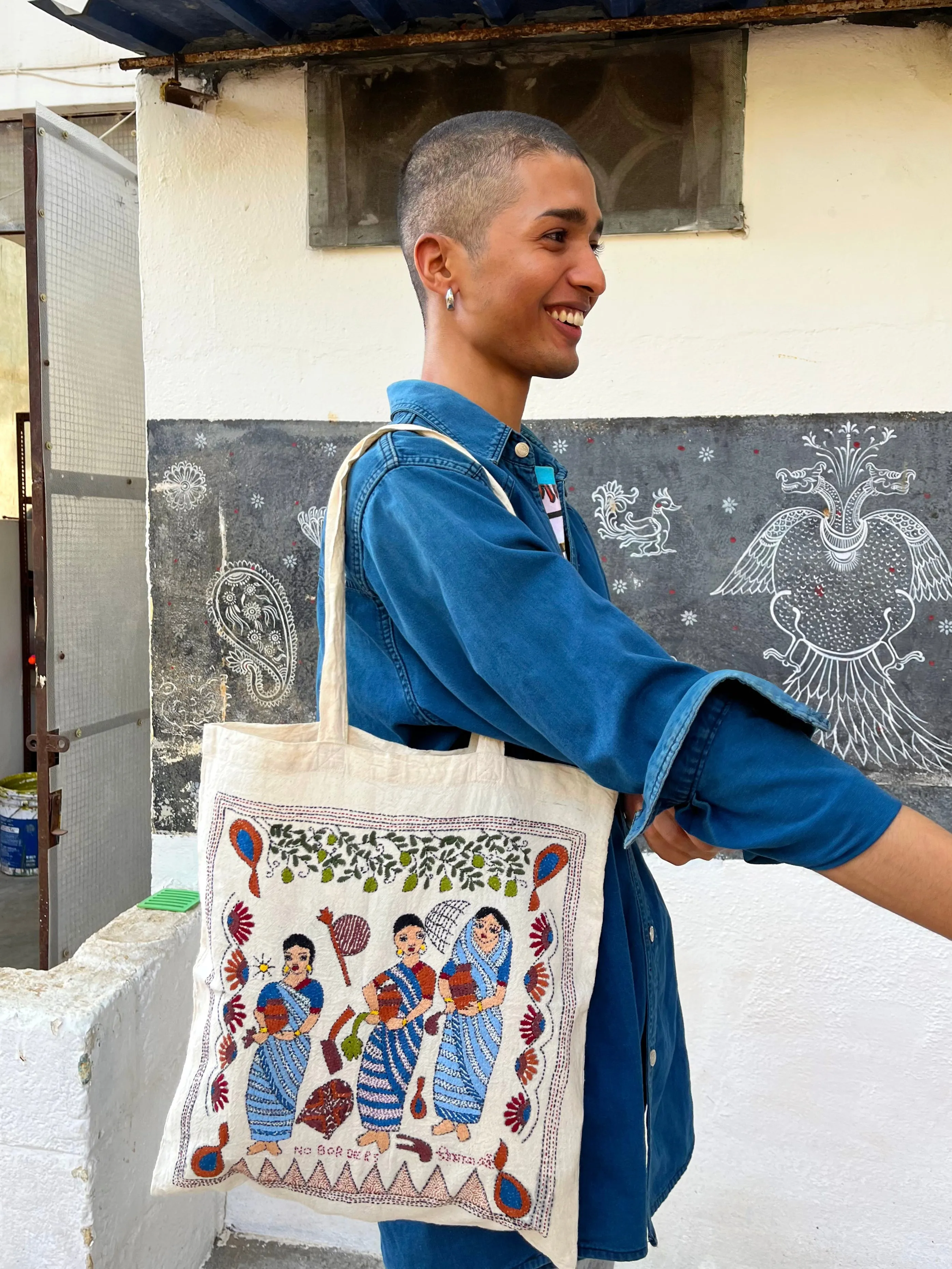 Three Naris Kantha Tote Bag