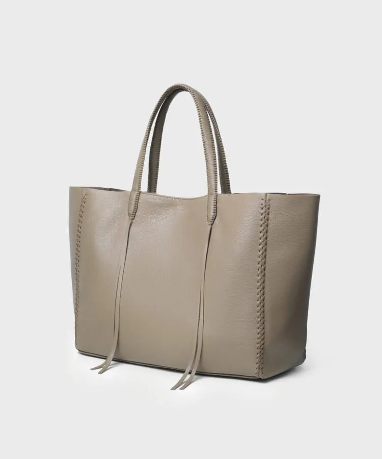 Tote Grained Leather Taupe