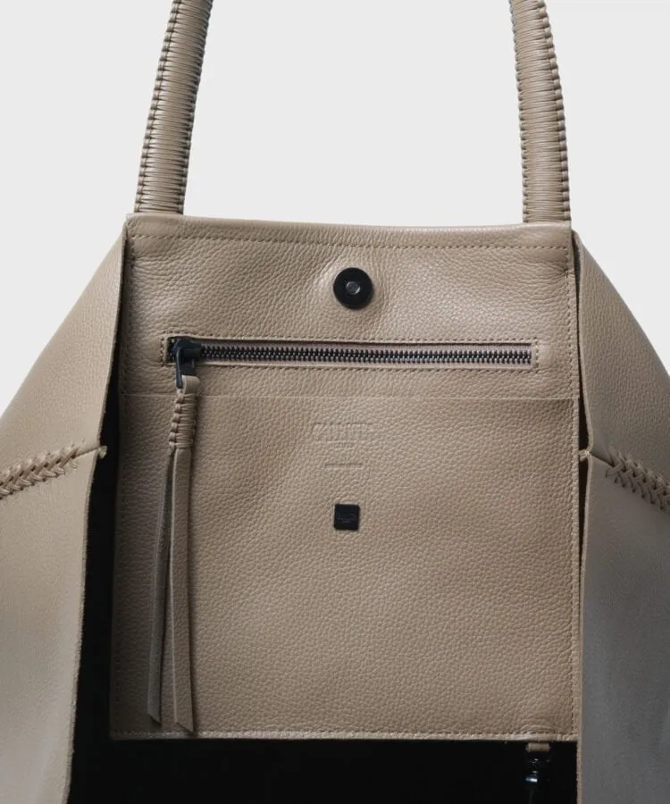 Tote Grained Leather Taupe