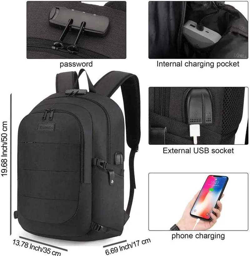 Tzowla Travel Laptop Backpack Water Resistant Anti-Theft Bag with USB Charging Port and Lock 15.6 Inch Computer Business Backpacks for Women Men Work College Gift,Casual Daypack