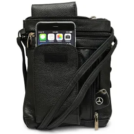 Unisex Super Soft Leather Crossbody Bag with 5 Compartments a Phone Pocket and Carrying Strap