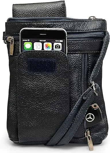 Unisex Super Soft Leather Crossbody Bag with 5 Compartments a Phone Pocket and Carrying Strap