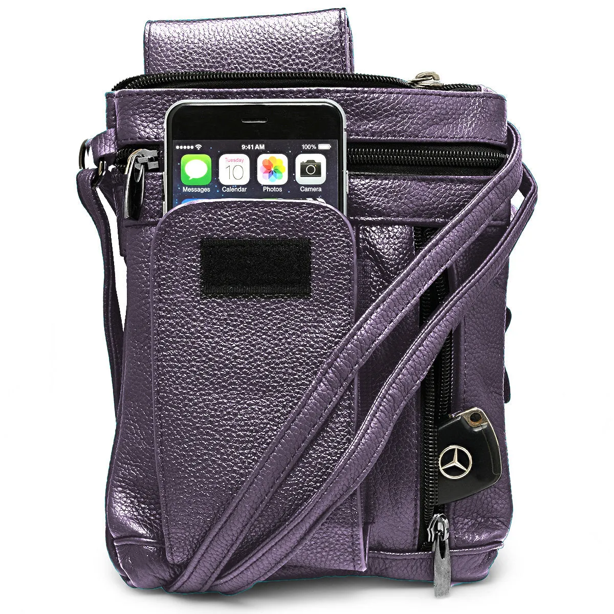 Unisex Super Soft Leather Crossbody Bag with 5 Compartments a Phone Pocket and Carrying Strap