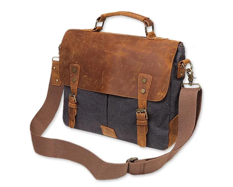 Vintage Canvas Satchel Messenger Bag for Men - Dark Gray