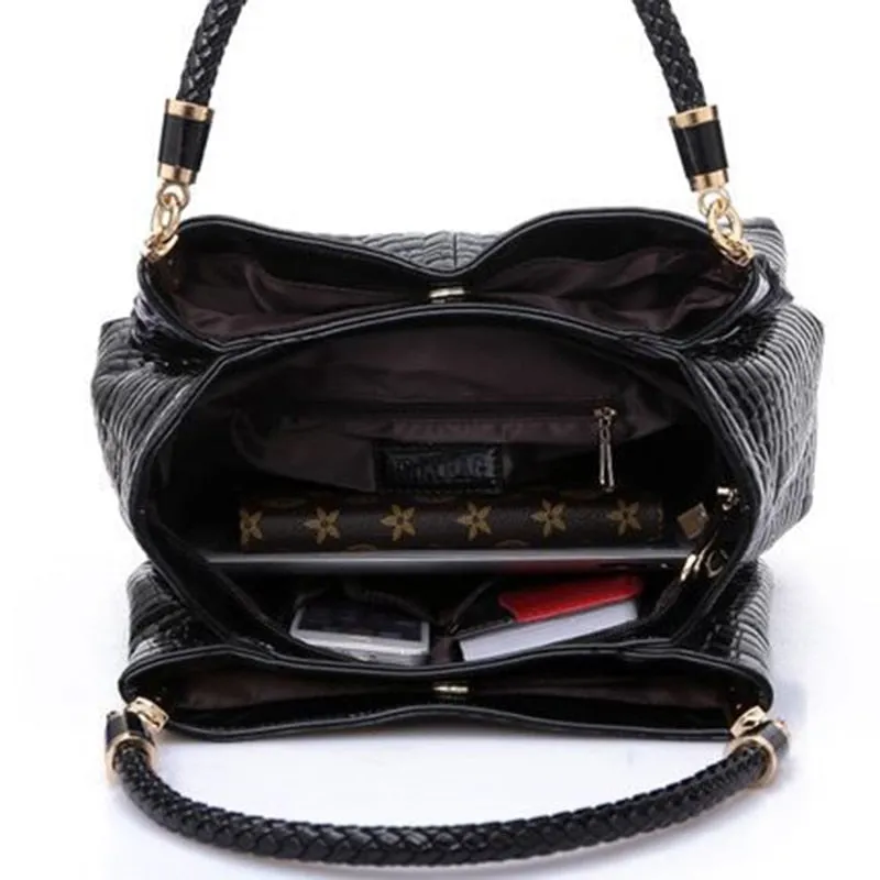 Women Luxury PU Leather Balsa Sac Crocodile Pattern Shoulder Handbag