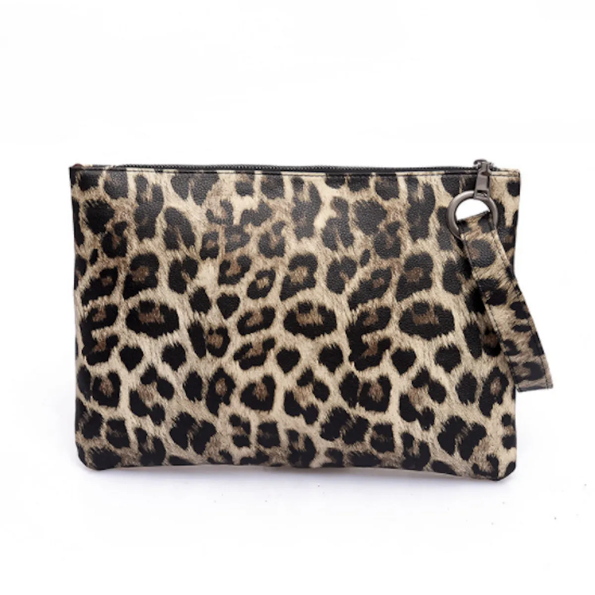 Womens Leopard Print Vegan Leather Clutch Envelope Bag