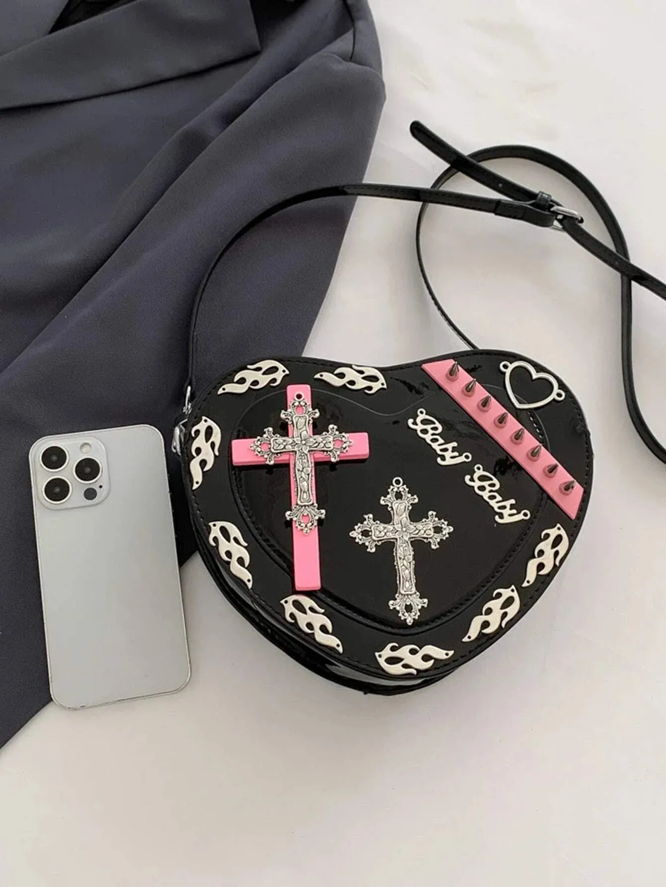 Y2K Shape Punk PU Colorful Pattern Mini Cross Coffin Gothic Trendy Bag